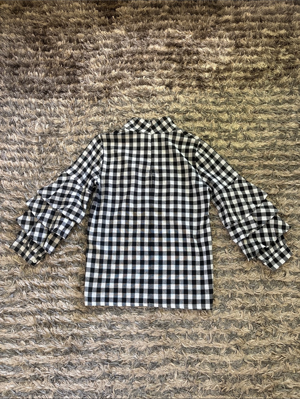 Black & White Cotton Blend Gingham Ruffle-Sleeve Top XS - Picture 2 of 9